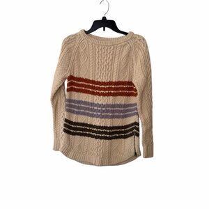 LL Bean Signature Cable Knit Sweater with Stripes cotton side zip size small